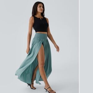 HALARA Green Wrap Maxi Skirt with High-Low Slit for Night Out